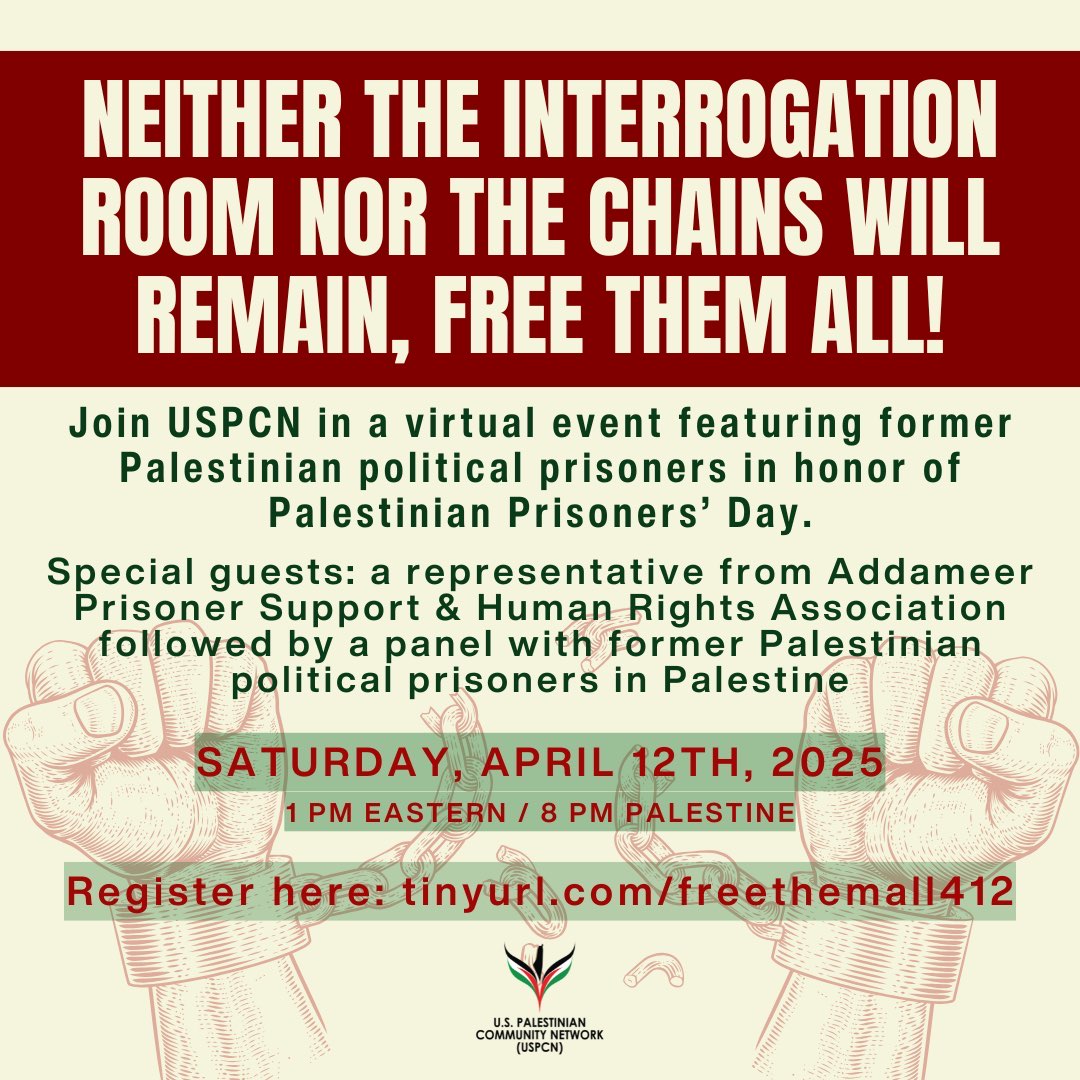 REGISTER NOW! Webinar for Palestinian Political Prisoner’s Day on Sat. April 12th